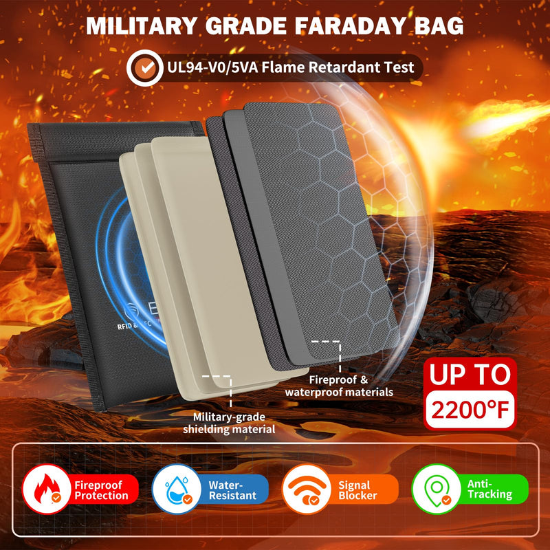 ENGPOW Military Grade Faraday Bag for Phones, Signal Blocking Pouch Black | Fireproof, Waterproof, Anti-Tracking, RFID Blocker (5G/GPS/WiFi/Bluetooth) with Detachable Shoulder Straps, for Daily Travel