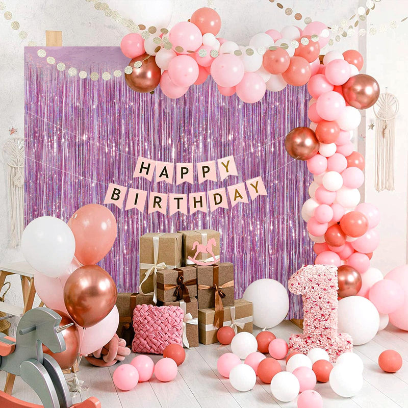 Glitter Pink Party Streamers 2Pack Glitter Foil Fringe Curtain 3.3 x 8.3ft Pink Party Decor Photo Booth Streamers Metallic Tinsel Door Streamer for XmasThanksgiving Engagement Party Decors Streamers Laser Pink Streamer