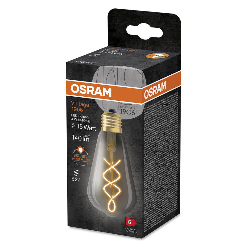Osram Vintage Edition 15 Watts Replacement E27 ST64 Shape 1800 Kelvin Warm Comfort Light Clear Glass Single Pack Edison-Form Not dimmable Smoked glass