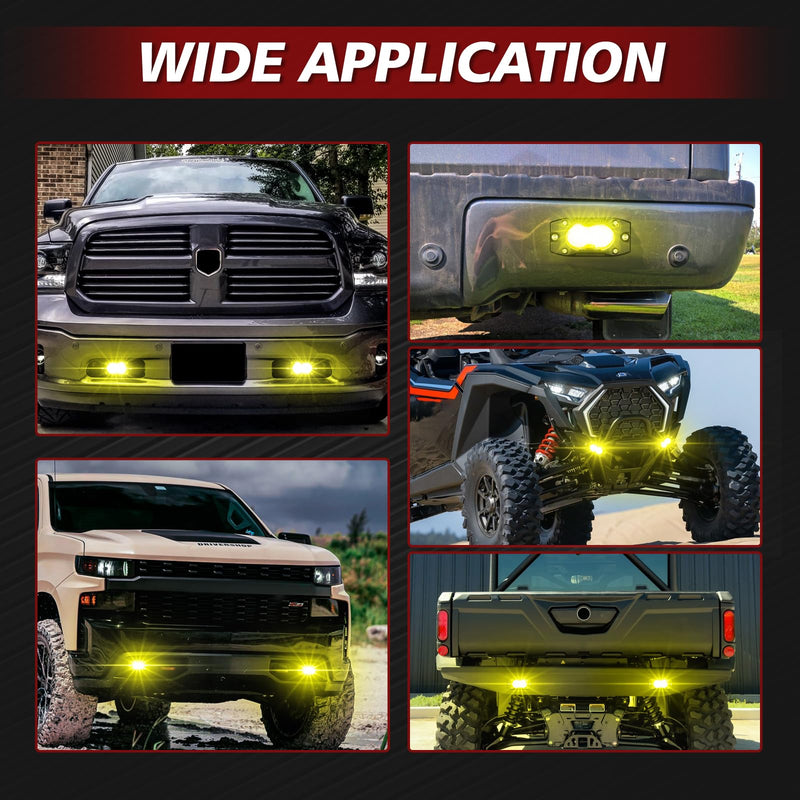 [AUSTRALIA] - Yellow LED Pods Flush Mount Spot Flood Light 2PCS 4 Inch Bumper Driving Fog Lights Reverse Backup Work Lights Flush Off Road Light Bar for Truck Pickup UTV ATV Boat 4x4 Yellow Flush 