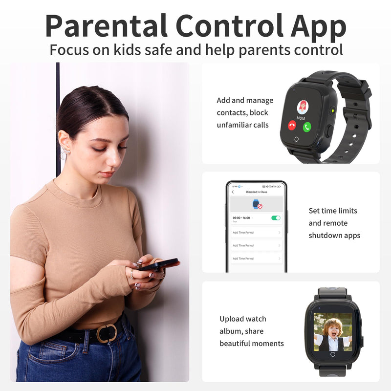 4G Kids Smart Watch Boys with GPS Tracker Phone/Video Call Alarm SOS Camera Pedometer Stopwatch Caculator Flashlight GPS Watch for Kids Age 5-12