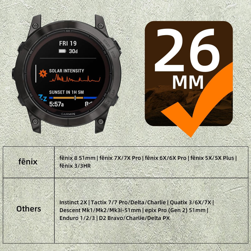 Bandletic Compatible with Garmin Fenix 8 51mm 7X 6X 5X Watch Band | Rugged Rubber Quick Fit 26mm, For Fenix 8 51mm/7X Pro/6X Pro/5X Plus/3 HR/Instinct 2X/Tactix/Enduro/Descent/Epix 51mm Orange