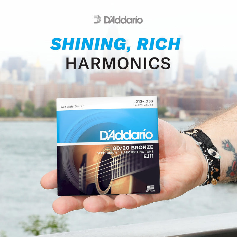 D'Addario Acoustic Guitar Strings, 80/20 Bronze, EJ11-3D, Light Gauge 12-53, 6-String Set, Pack of 3 3-Pack Light, 12-53