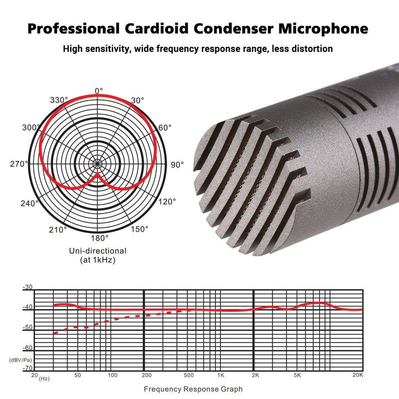 TAKSTAR CM-60 Instrument Microphone with Windscreen, Professional Cardioid Condenser Mic, XLR Gold-Plated Diaphragm Sound Head Microphone for Studio, Instrument, Interview, Radio Stations, Broadcast