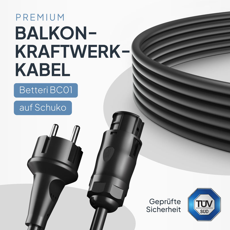 SEPO-Leitungen BC01 Balcony Power Station Cable - Female to Schuko Plug 2 m (IP44) Including 0% VAT According to § 12 Paragraph 3 UStG - AC Extension Cable for Inverter Deye, Envertech, TSUN, NEP 0% VAT - Cable 2 Meter