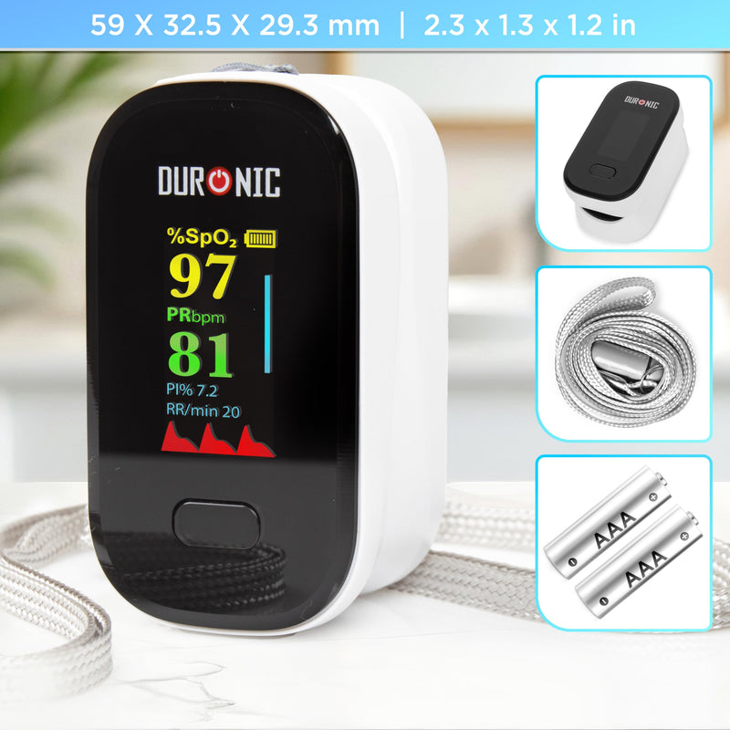 Duronic OX02 Pulse Oximeter Measuring Oxygen Saturation (SpO₂) in Blood Oximeter for Home Pulse Oximeter for Painless Finger Application