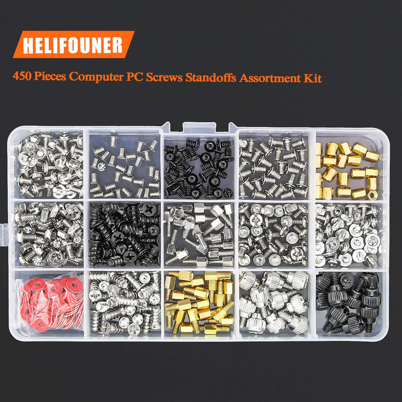 HELIFOUNER 450 Pieces Computer Standoffs Spacer Screws Assortment Kit for Hard Drive Computer Case Motherboard Fan Power Graphics