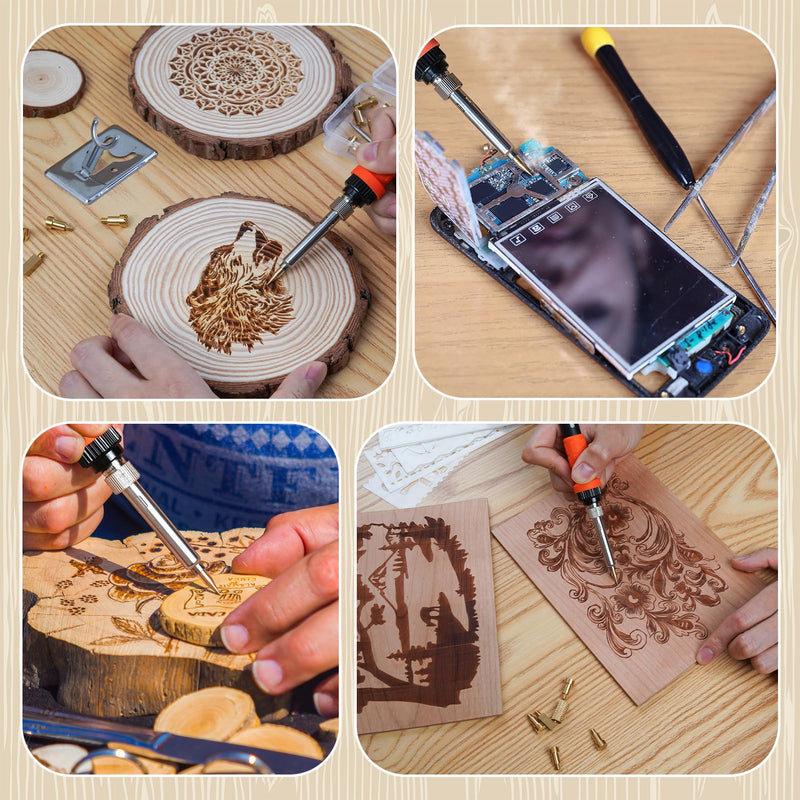 Pyrography Soldering Iron Set, 76-Piece Burning Tool with Adjustable Temperature from 200 to 450°C, Burning Iron Set with Pyrography Pen for Embossing, Carving, DIY Crafts 2-Orange Colour.