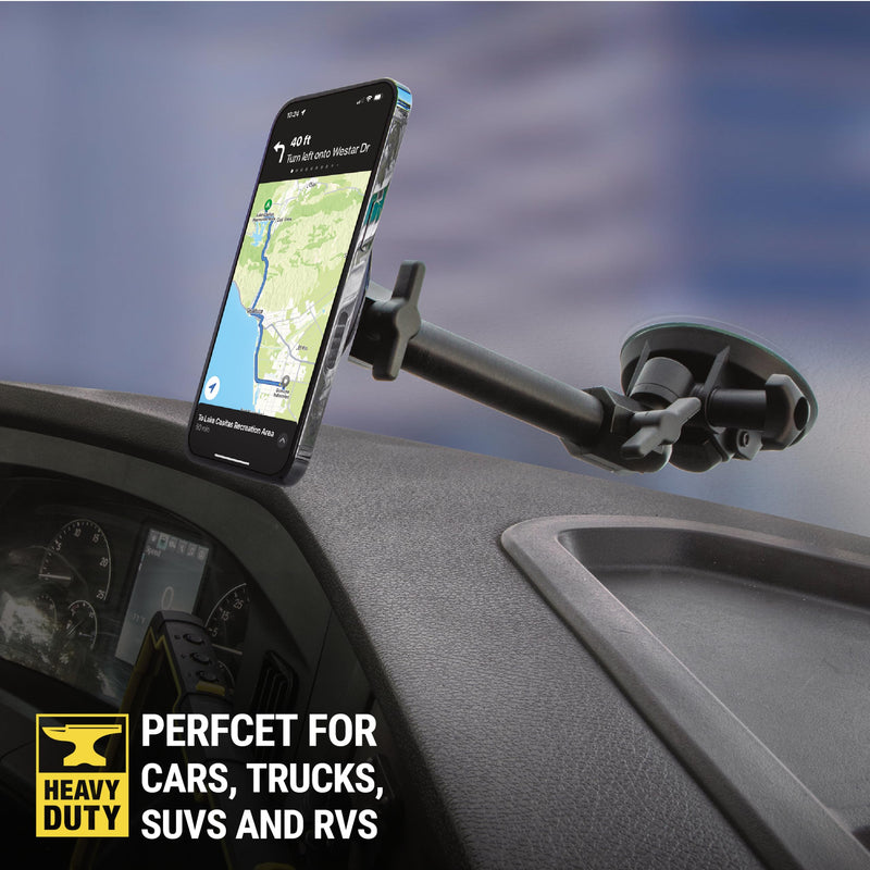 Scosche MP2WD2HD MagicMount™ Pro2 XL Heavy Duty, Strong Suction Cup Cell Phone Mount with Long Arm Windshield/Dashboard Phone Holder and Anti-Shake Stabilizer for iPhone, Android, Tablet, Car, Truck MagSafe - Extendo Window / Dash Suction Pro