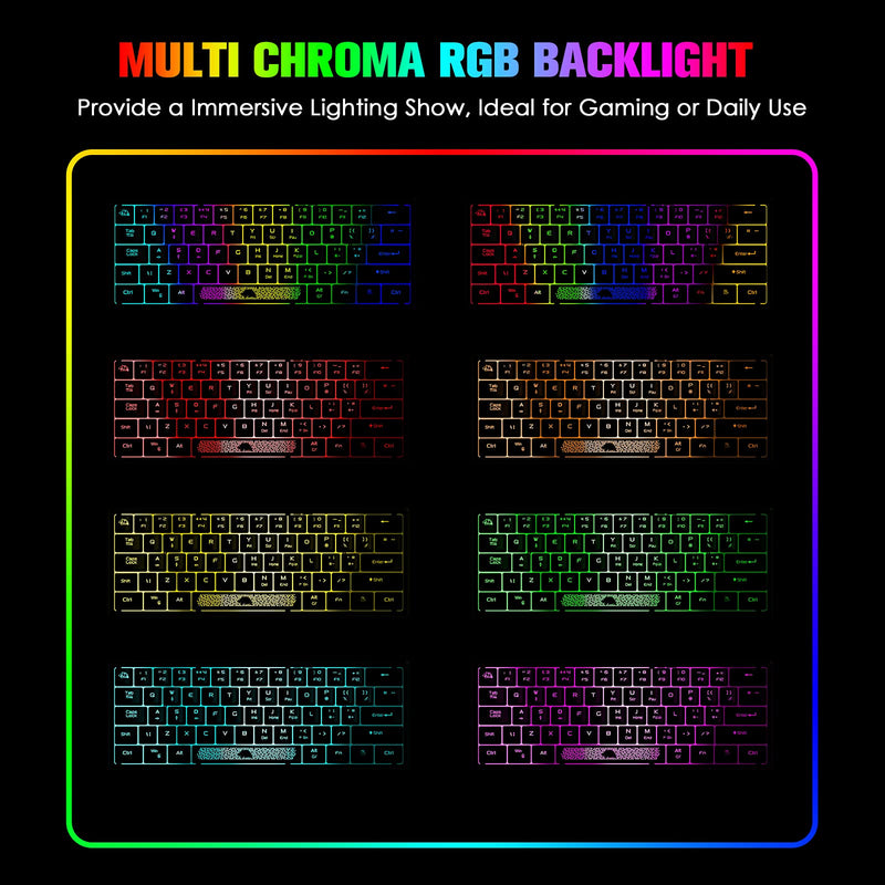 ZIYOU LANG K61 60% Gaming Keyboard Mini Portable with Rainbow RGB Backlit Compact Ergonomic 62Key Layout Anti-ghosting Mechanical Waterproof Wired for PC Mac Windows Gamer Laptop Typists(White+Black) White+Black