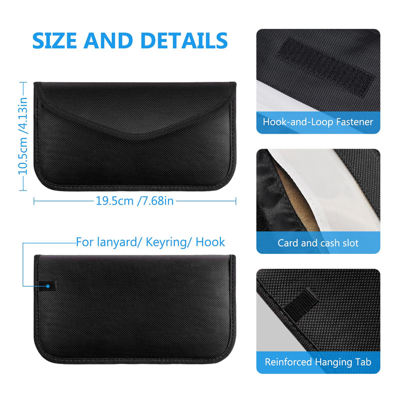 TENOC Faraday Bag for Cell Phones and Car Keys, RFID Signal Blocking Pouch, Anti-Theft Keyless Entry Protector, Privacy Security Sleeve Case for Men Women, Black