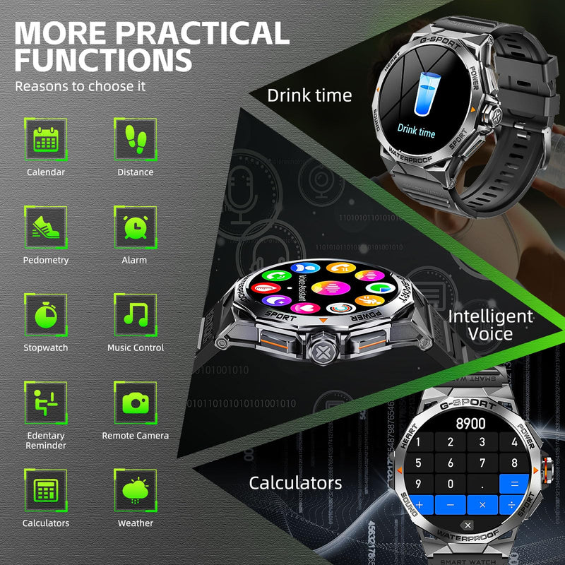 Military Smart Watch for Men with 1.43'' AMOLED Always On Display Watch | 300mAh Battery Rugged Smartwatch with Heart Rate Sleep Monitor Fitness Tracker for iPhone Android (Stainless Steel) Stainless Steel