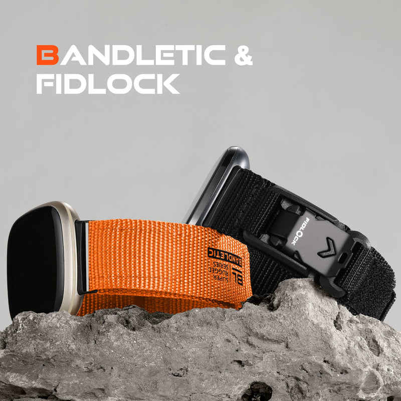 Bandletic Fidlock Magnetic Band Compatible with Versa 4/3 & Sense 2/Sense | Fidlock Magnetic V-Buckle Snaps On/Off in One Second, For Cycling, Hiking, Camping & Running, Men Women Orange Medium
