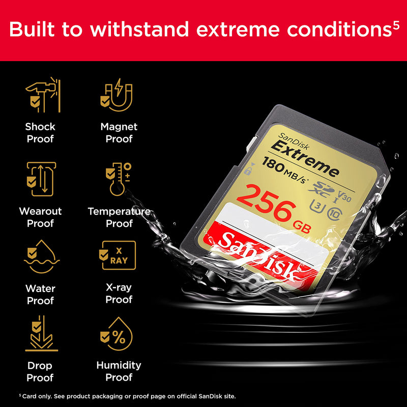 SanDisk 256GB Extreme SDXC UHS-I Memory Card - C10, U3, V30, 4K, UHD, SD Card - SDSDXVV-256G-GNCIN Memory Card Only