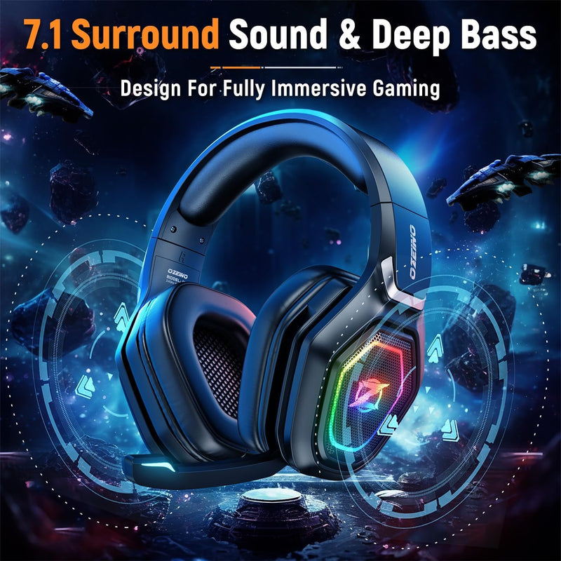 [AUSTRALIA] - Ozeino Wireless Gaming Headset with Flip Microphone, RGB Lighting Gaming Headphones for PS5, PS4, PC - 2.4GHz USB & Type C Transmitter Black 