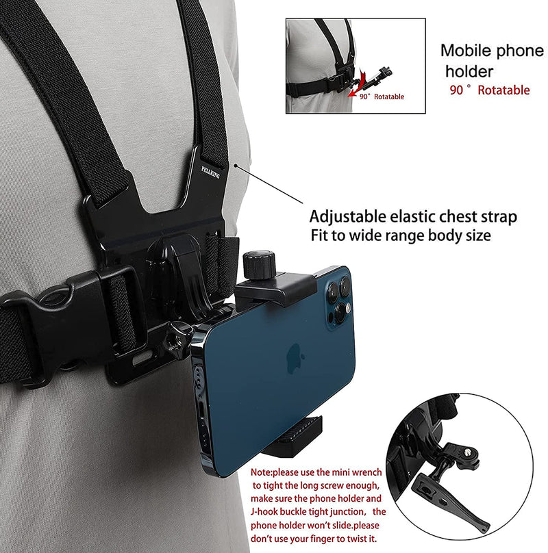 Mobile Phone Chest Strap Harness Mount Head Strap Holder Kit for POV/VLOG,Cell Phone Clip Compatible with iPhone,Samsung,GoPro Hero 9, 8,7, 6, 5, 4, 3,2, 1,AKASO,DJI Osmo,and Action Cameras…