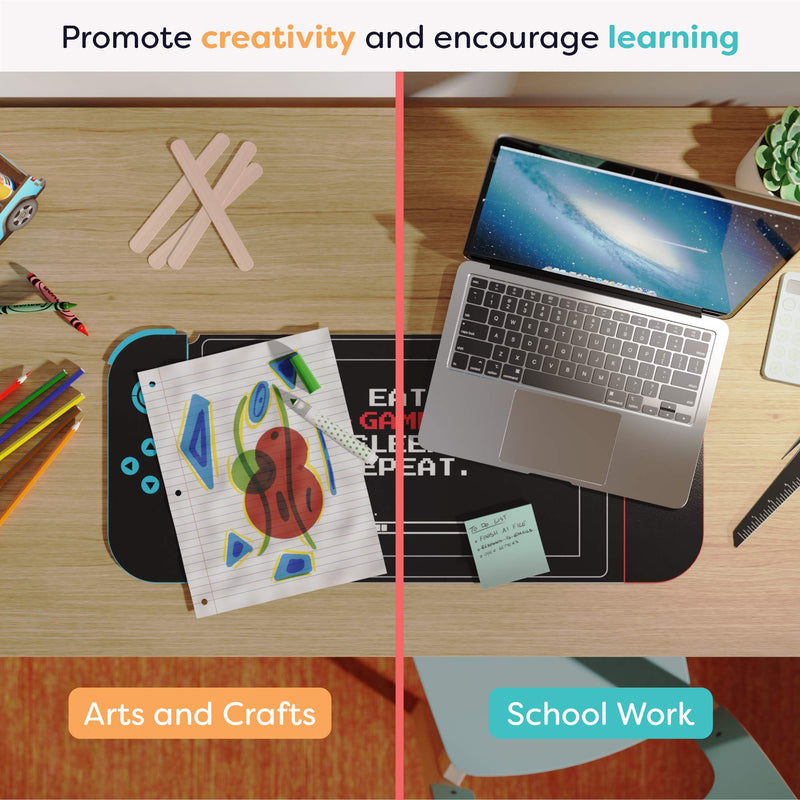 Uncommon Desks Kid's Desk Mat - For Schoolwork Arts & Crafts - Fun Computer & Mouse Pad Blotter - Washable Cover - Student School Organizer - Cute Office, Home School Supplies - Game Controller Design