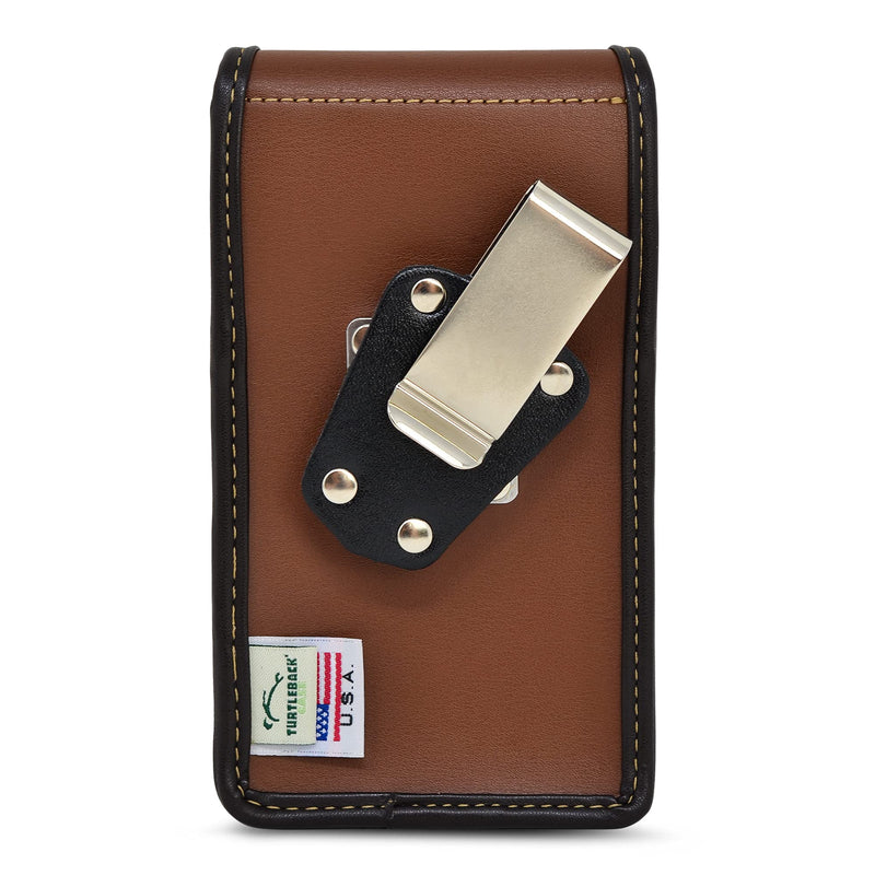 Turtleback Brown Belt Case for iPhone 16 Pro, 16e, 15 Pro, 14 Pro, 13 - Small – Fits Slim Thin Style Cases, Vertical Holster Leather Pouch with Heavy Duty Rotating Belt Clip, Vertical - Leather w/ Metal Clip