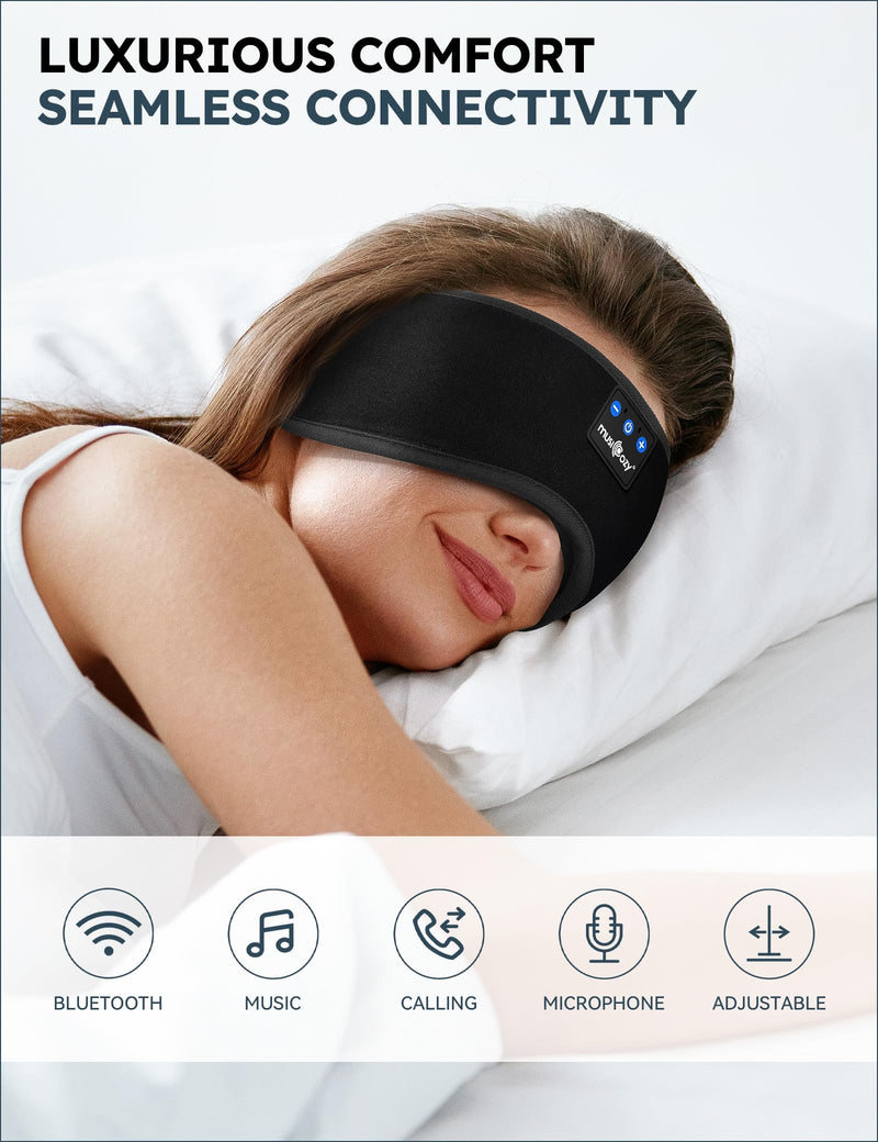 MUSICOZY Sleep Headphones Bluetooth Headband Sleeping Headphones Sleep Mask, Wireless Music Sleeping Headphones for Side Sleepers Men Women Travel Cool Tech Gadgets Unique Gifts Boys Girls, Pack of 2