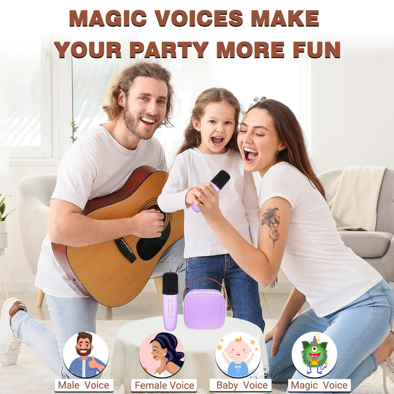 Karaoke Machine for Kids,Most Popular Birthday Gifts for 3, 4, 5, 6, 7, 8, 9, 10,11,12 +Year Old Girls Boys,Mini Karaoke Machine with 2 Wireless Microphones,Portable Bluetooth Home Party (Purple) 2 Mic Purple2