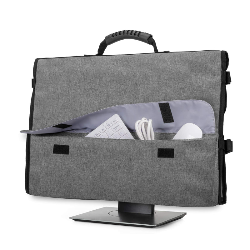 CURMIO Computer Monitor Carrying Case for 24 Inch Monitor, Computer Screen Dust Cover with Rubber Handle and Pockets, Gray (Patented Design)