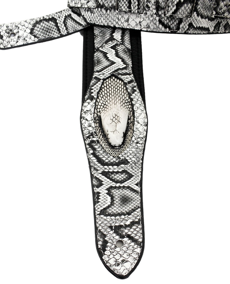 [AUSTRALIA] - Walker & Williams SF-03 White & Black Textured Snake Pattern Guitar Strap with Snakehead 