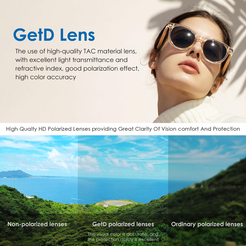 GetD Smart Glasses - Translucent Beige Frames, 100% UV & Glare Protection. Bluetooth AI Music Glasses for Men & Women with Polarized Lenses, AI Translator, 11H Battery Life, for Travel & Daily.
