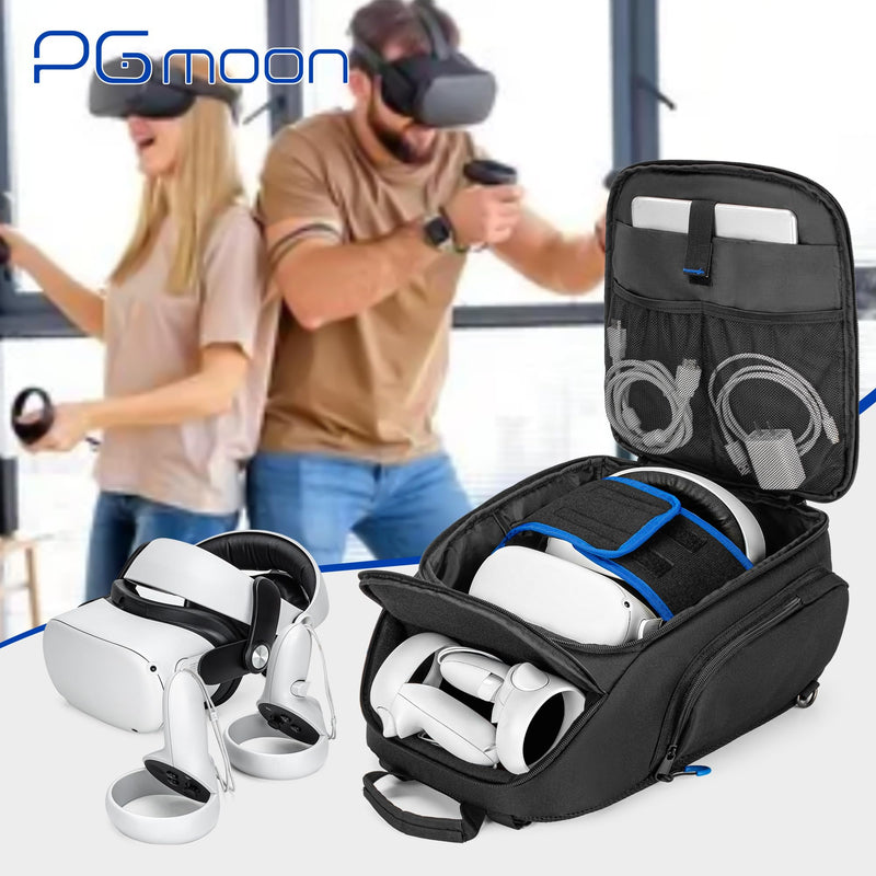 PGmoon Carrying Case Compatible with Oculus Meta Quest 2/Quest 3/Quest 3S | Travel Storage Bag Backpack with Separate Room for Touch Controllers and Multi-Pockets (Patent Design) black