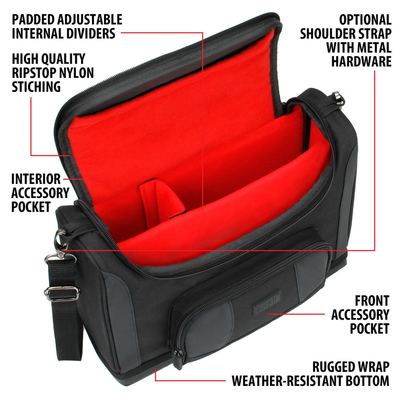 USA Gear Compact Tablet Messenger Bag Compatible with Samsung Galaxy Tab S7 11", Lenovo Tab M10 10.3", Samsung Galaxy Tab S6 Lite 10.4" - Shoulder Strap, Padded Adjustable Interior (Red) Black and Red