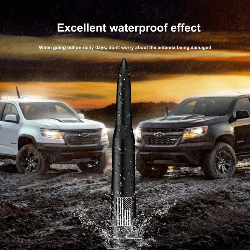 Car Truck Bullet Antenna with Tire Valve Caps American Flag Universal Short Replacement for GMC Sierra Chevy Silverado Dodge Ram 1500 2500 3500 Ford F150 F250 F350 Super Duty Accessories, Matte Black 5.5 inch
