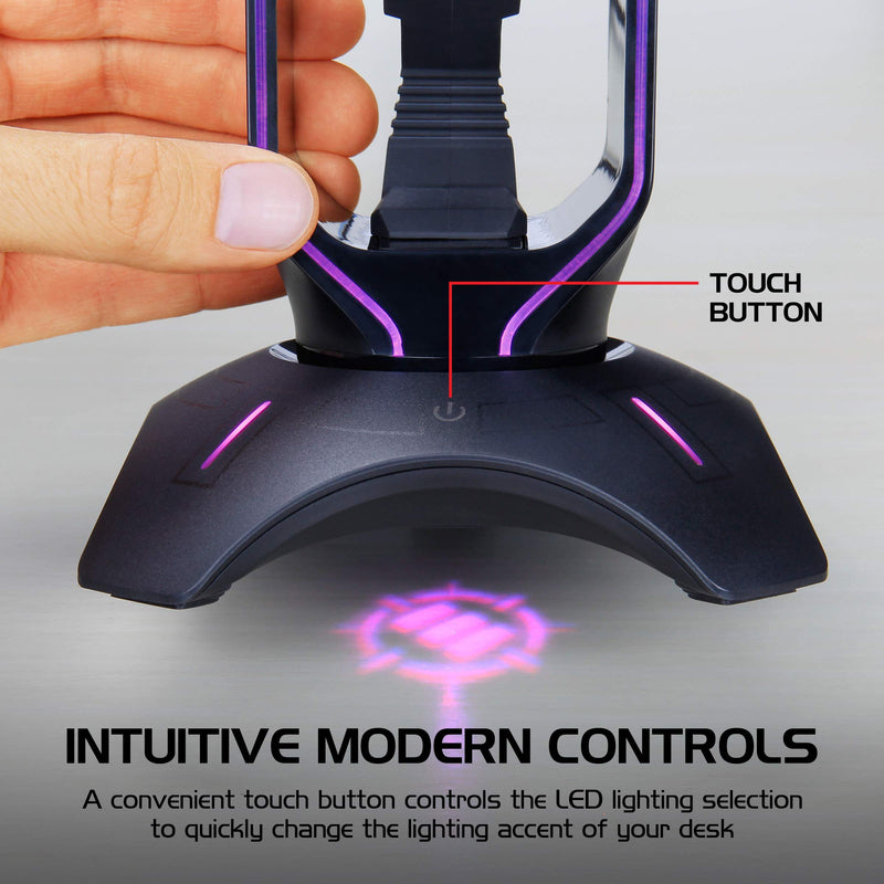 ENHANCE Gaming Headset Stand - LED Headphone Stand with Mouse Bungee and 2 Port USB Hub - 7 RGB Colors + Color Changing Mode, Headset Holder, Mouse Bungee 3-in-1 Gaming Desktop Accessory