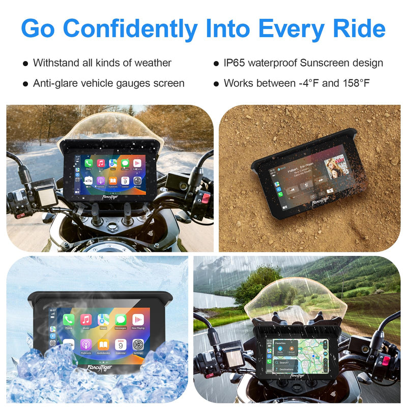 Motorcycle Carplay & Motorcycle Android Auto, 5 Inch IPS Motorbike GPS Touch Screen, Motorbike GPS Navigation System, WiFi, Bluetooth, Waterproof, Support Siri/Google Assistant