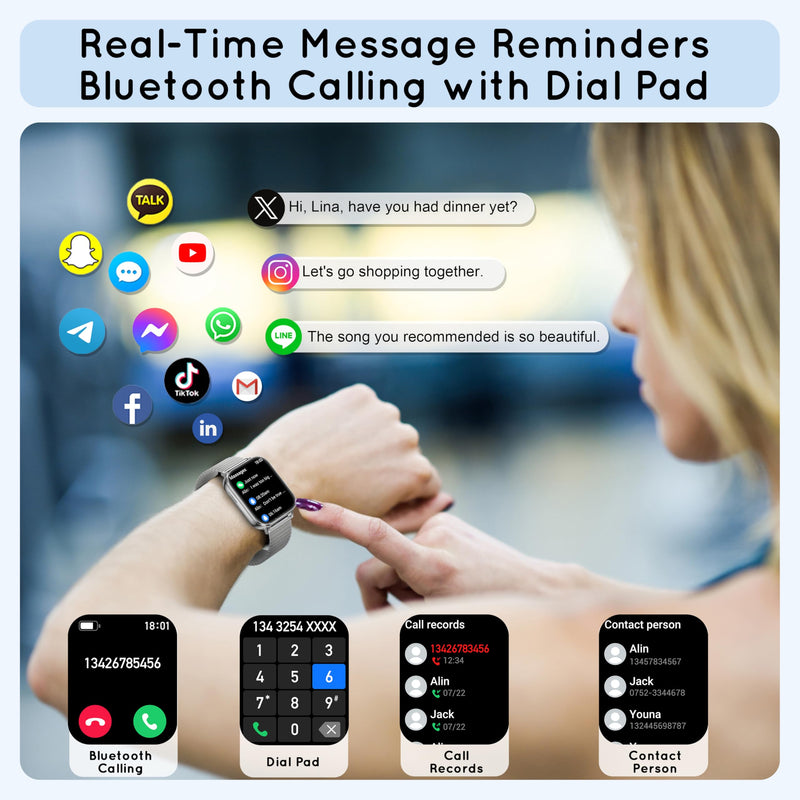 Smart Watch for Women Men 30 Day+ Battery Life 1.85" Fitness Tracker-Silver | Compatible iPhone & Android with Bluetooth Calling/Heart Rate/SpO2 Monitor, 120+ Sports Modes, 1000mAh 3 Bands Silver 44 MM