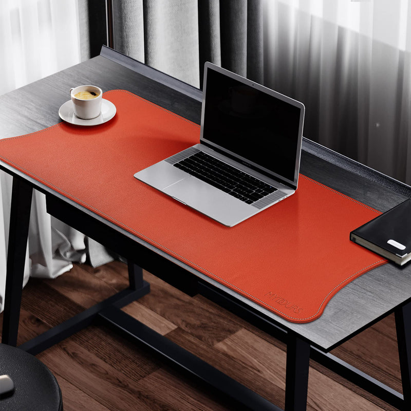 Mydours 45.2" x 15.7" Large Leather Desk Mats for Keyboard and Mouse Pad, Waterproof Computer Desk Mouse Pad for Gaming, Writing, or Home Office Work (Orange) Orange 115x40cm