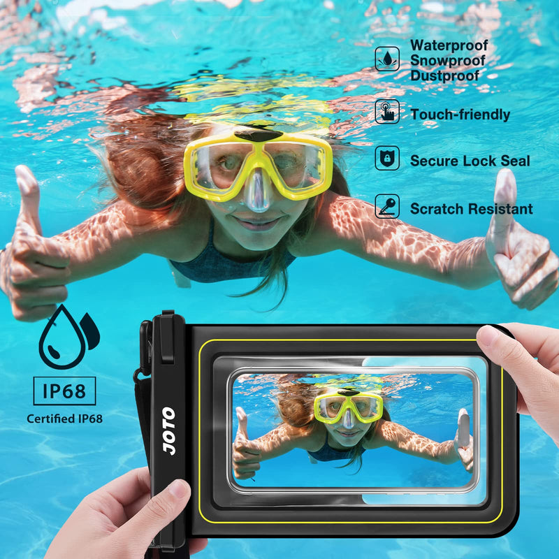 JOTO IP68 Large Waterproof Floating Phone Pouch, Big Float Dry Bag Cellphone Holder Case for iPhone 14 13 12 11 Pro Max Galaxy S23 Ultra S22 S21 Waterproof Wallet for Cash Card Watch -Black Black