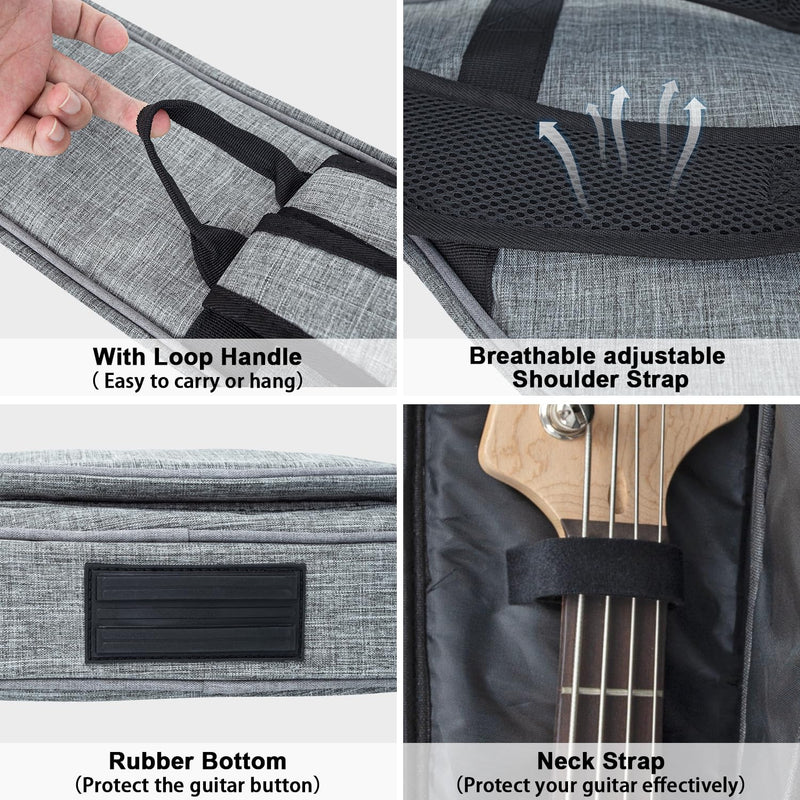 [AUSTRALIA] - MUZNOTE 47 Inch Bass Guitar Bag 0.35 inch Padding Bass Guitar Case Electric Bass Case, Electric Bass Gig Bag Backpack with Neck Strap and Pockets, Grey 