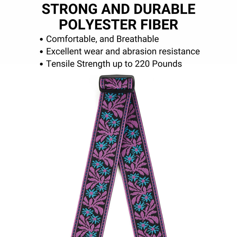 Amumu Guitar Strap Jacquard Purple Blue Flower for Bass, Electric & Acoustic Guitar Accessories