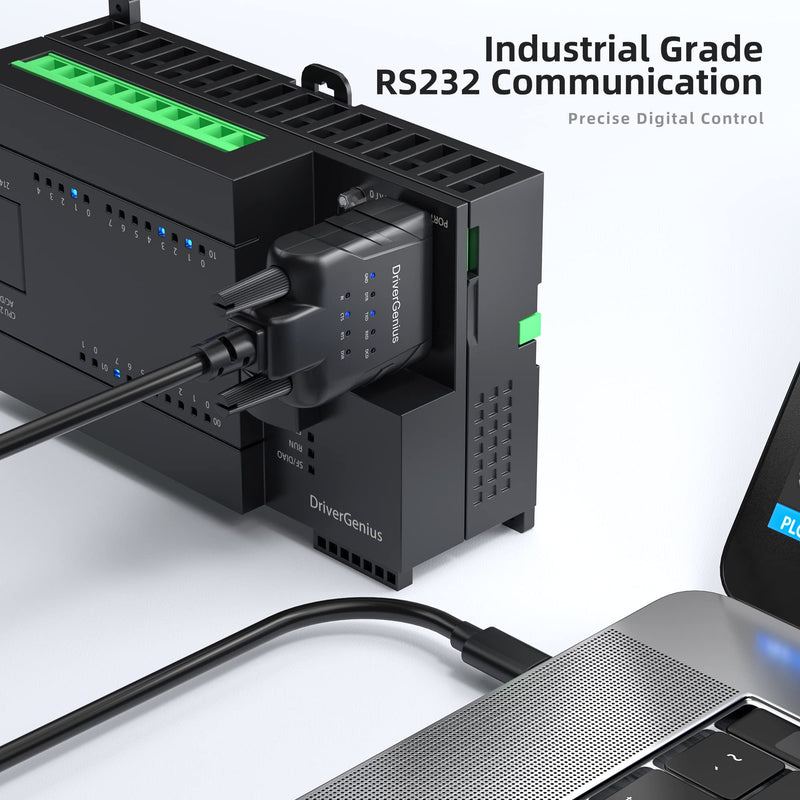 DriverGenius SerialPulseX USB-C to RS232 DB9 Adapter, 9-LED (2-Pack) | Full-Pin RS232 Signal Support for Stable Communication with IT Systems, Legacy Device Connectivity & Modem Compatibility 2 Pcs/Pack, (9xLED, C)