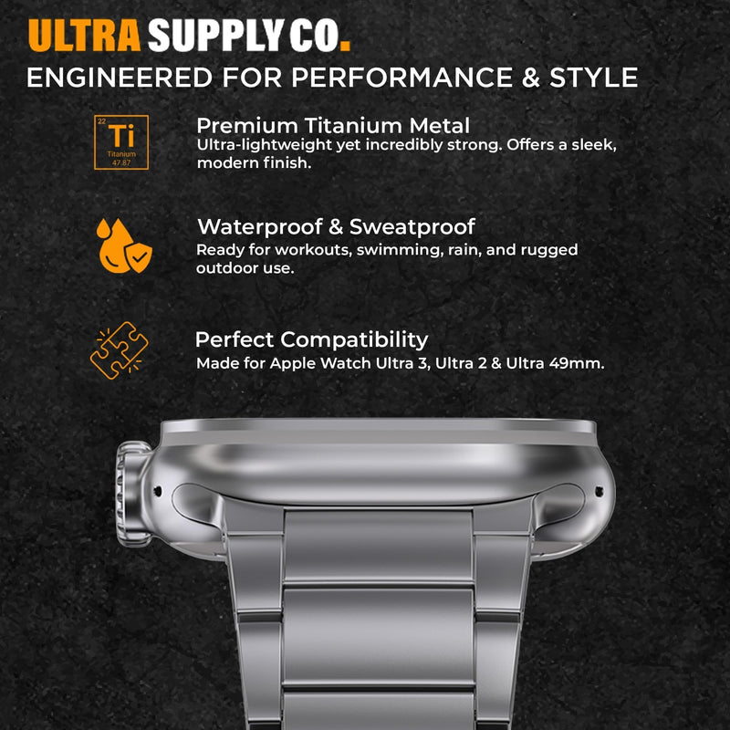 Titanium Band for Apple Watch Ultra 3/2/1 (49mm), DLC Coating | Scratch Resistant Diamond-Like-Carbon Coating, Titanium Bracelet with Folding Clasp, Color Matching Natural Titanium Natural Titanium | Foldover Clasp | 22mm