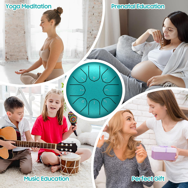 Steel Tongue Drum – 6 Inch 8 Notes Rain Drum for Outside Garden, Musical Percussion Instrument with Mallets, Music Book & Soft Carry Pouch, Panda Drum Gift for Kids & Adults