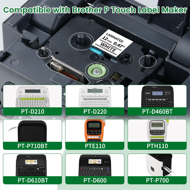 [AUSTRALIA] - Label Maker Tape Tze Tz Tape 12mm 0.47 Laminated White TZe-231 Replace for Brother P Touch Label Maker Tape TZ-231 AZe-231 Compatible with Brother Label Maker Refills PT-D210 PTH110 PTD220 PTD410, 6PK 1/2''(12MM) Black on White 
