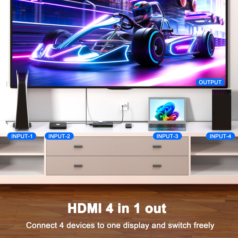 [AUSTRALIA] - 4K@60Hz HDMI Switch 4 in 1 Out 1080P@120Hz HDMI Switcher 4 Ports Selector with Remote Support 18Gbps HDR 10+ Dolby Vision/Atmos HDCP 2.2, RS232 Control 4K@60Hz Switcher 4X1 