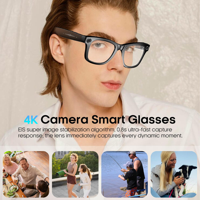 Yowow BIT AI Smart 4K Camera Glasses,HD 1080P Videos,Ultra-Wide Anti-Shake, Vlog Recording, AI Translation, AI Voice Assistant, Open Ears, Wi-Fi Transmission, Music Control Anti-blue light