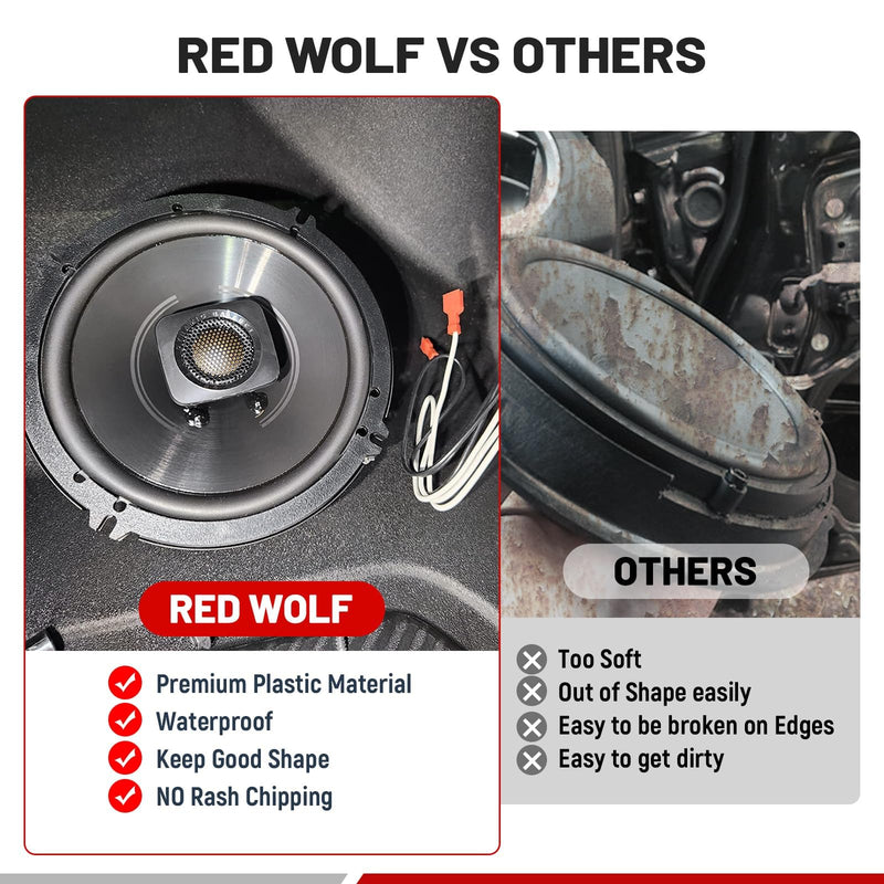RED WOLF 6.5 Inch Front Rear Door Speaker Adapter Compatible with Ford 2013-2020 Mustang Fusion Fiesta Focus Install 6-1/2" Aftermarket Audio Speaker Spacer Ring Bracket 2 PCS PJFD03-1906