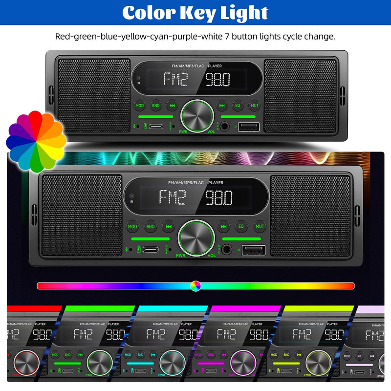 Single Din Car Stereo Radio Bluetooth Multimedia Car Audio Receivers with Digital LCD Display AM/FM Car Radio Dual USB/Type-C/AUX-in MP3 Player Lossless Sound Quality Quick Charge+ Remote