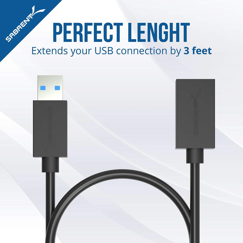 SABRENT USB 3.0 Tool-Free Enclosure + 22AWG 3 Feet USB 3.0 Extension Cable
