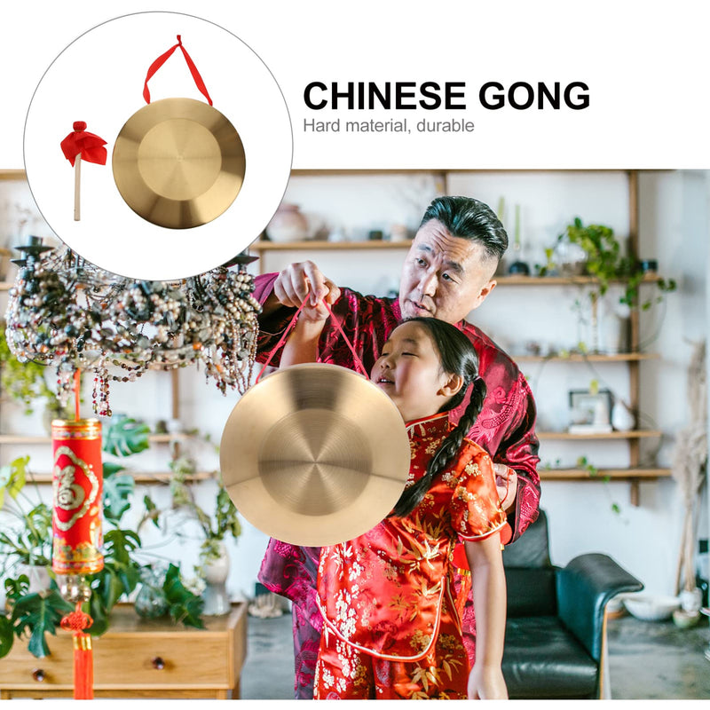 Vaguelly 12.6 Inch Copper Gong Set Traditional Chinese Percussion Instrument with Wooden Hammer and Hanging String for Music Performance 32X32cm