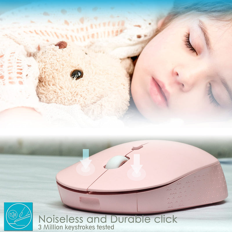 YUMQUA Wireless Mouse for Laptop, Slim 2.4G Optical Silent Computer Mouse with USB Receiver, 3 Levels DPI Cordless Mice for Chromebook PC Windows MacBook -Pink Pink