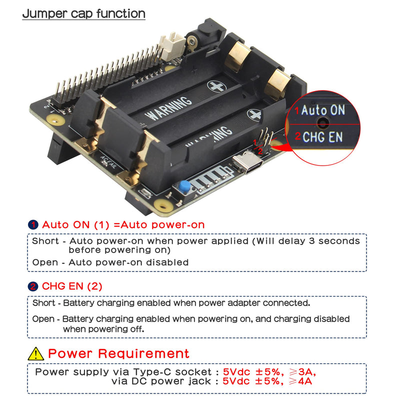 Geekworm Raspberry Pi UPS, X728 V2.1 (Max 5.1V 6A) 18650 UPS & Power Management Board with AC Power Loss Detection, Auto On & Safe Shutdown Function for Raspberry Pi 4B/3B+/3B