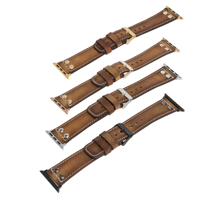 Venito Como Leather Watch Band Compatible with the Apple Watch Series 1,2,3,4,5,6,7,SE 44mm/42mm/40mm/38mm w/Stainless Steel Hardware Antique Brown w/Gold Connector&Clasp 38mm-40mm